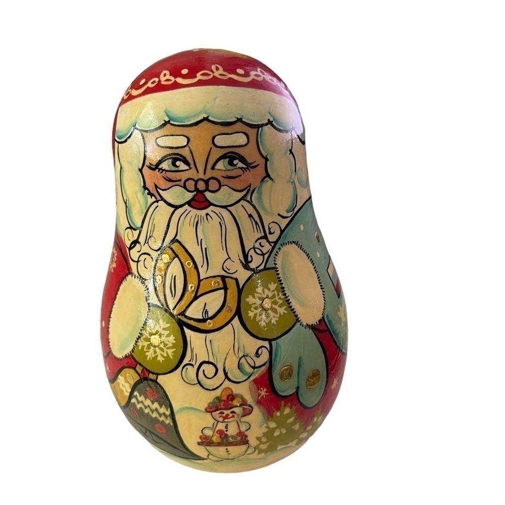 Christmas Santa paper mache Roly Poly with bell inside, old.